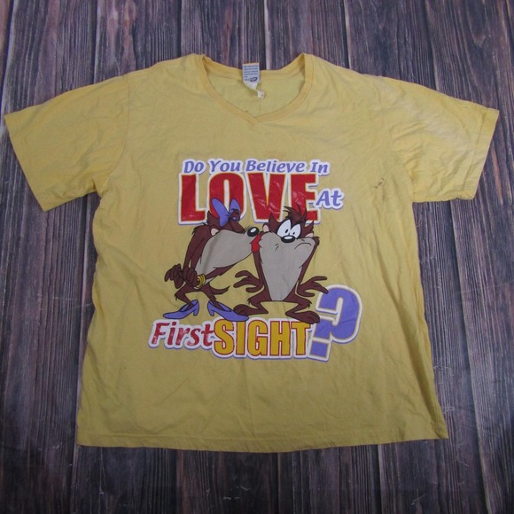 Disney Tops - Disney Looney Tunes Shirt Womens XL Yellow Tasmanian Devil Love Graphic Tee